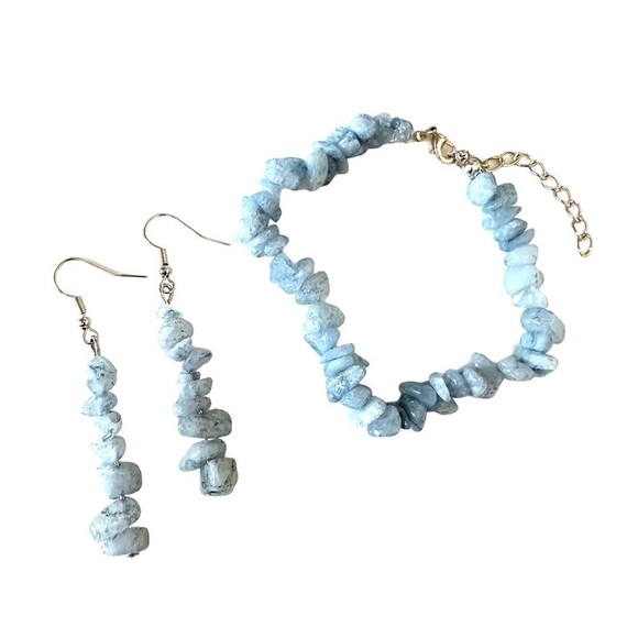 Natural Stone Handcrafted Jewelry Set Boho Bracelet Earrings - Picture 1 of 6